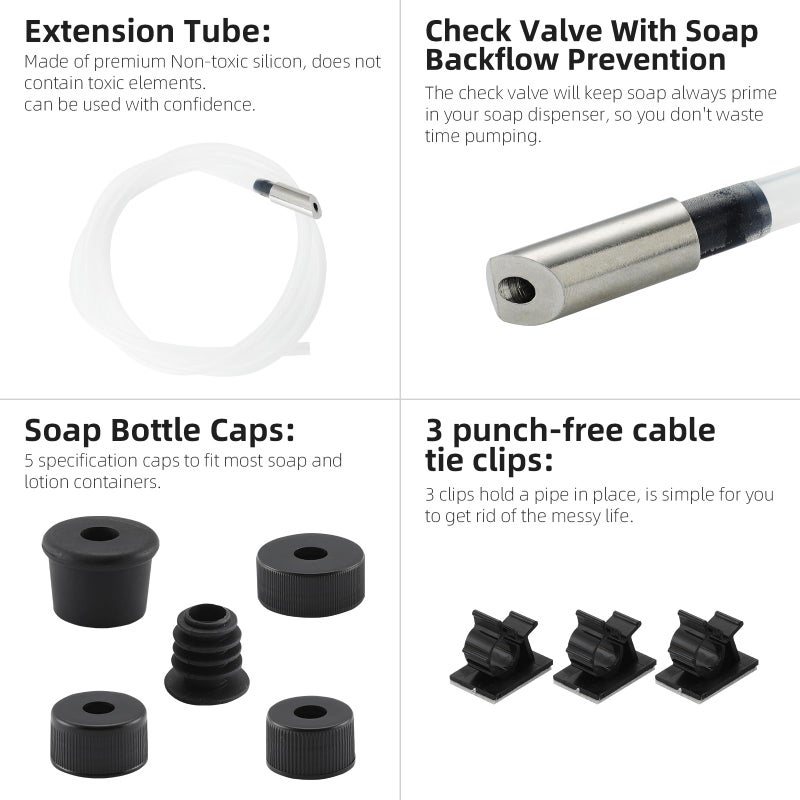 GAPPO Sink Soap Dispenser Extension Tube Kit, 47"" Under Counter Gappo Soap Dispenser Tube with Upgraded Metal Check Valve for Kitchen Sink, Never Fill The Little Bottle Again White - Image 2